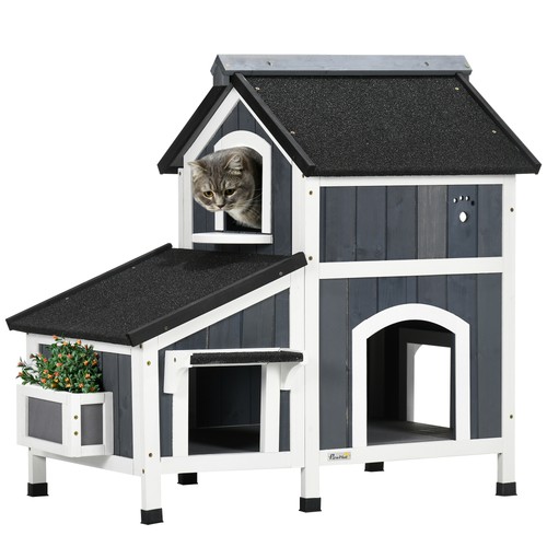 Pawhut wooden outdoor cat - wooden,