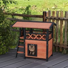 Outdoor Cat House with Balcony