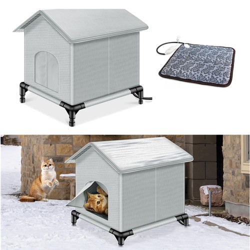 Large heated cat house winter - large,