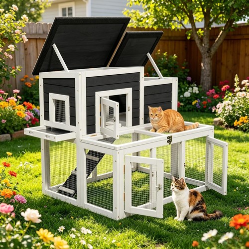 Outdoor cat house wooden - house,