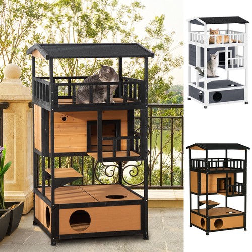 Pawhut wooden outdoor cat - wooden,