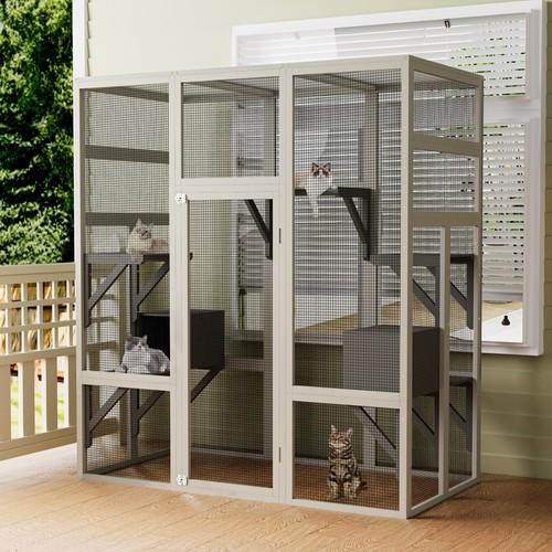 Large outdoor catio wooden cat - outdoor,