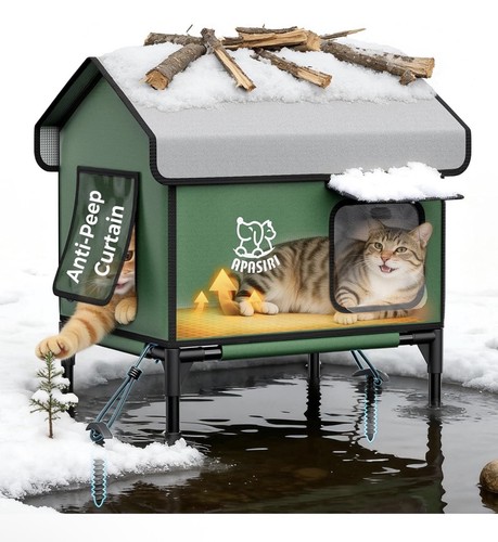 Heated cat house weatherproof - heated,