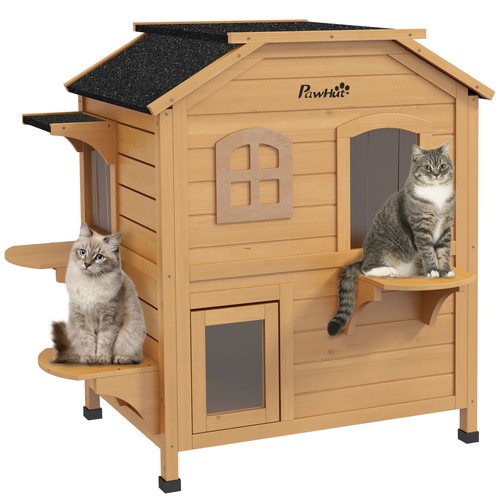Pawhut wooden cat house - wooden,